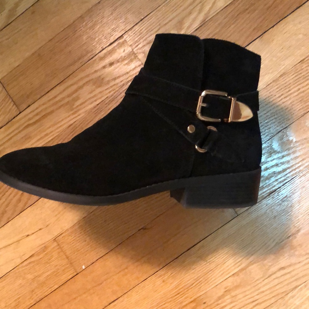 River island black booties with gold buckle